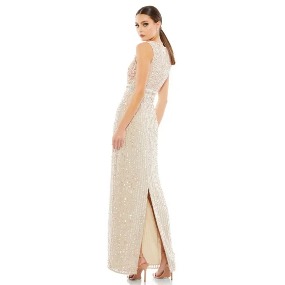 MAC DUGGAL size 14 SEQUINED HIGH NECK SLEEVELESS COLUMN GOWN Formal Dress - Picture 2 of 7